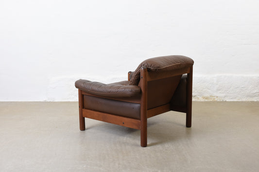 1960s leather + beech lounge chair