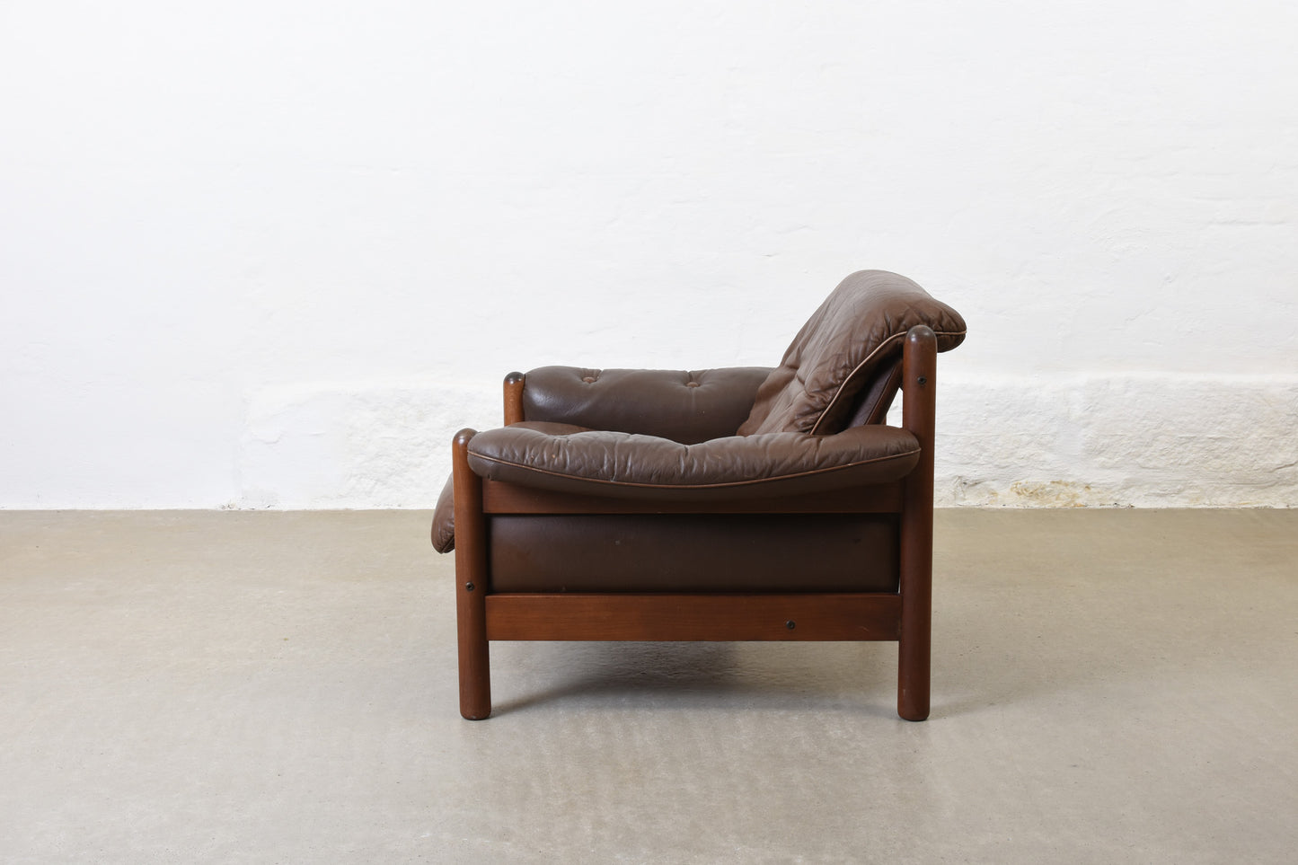 1960s leather + beech lounge chair