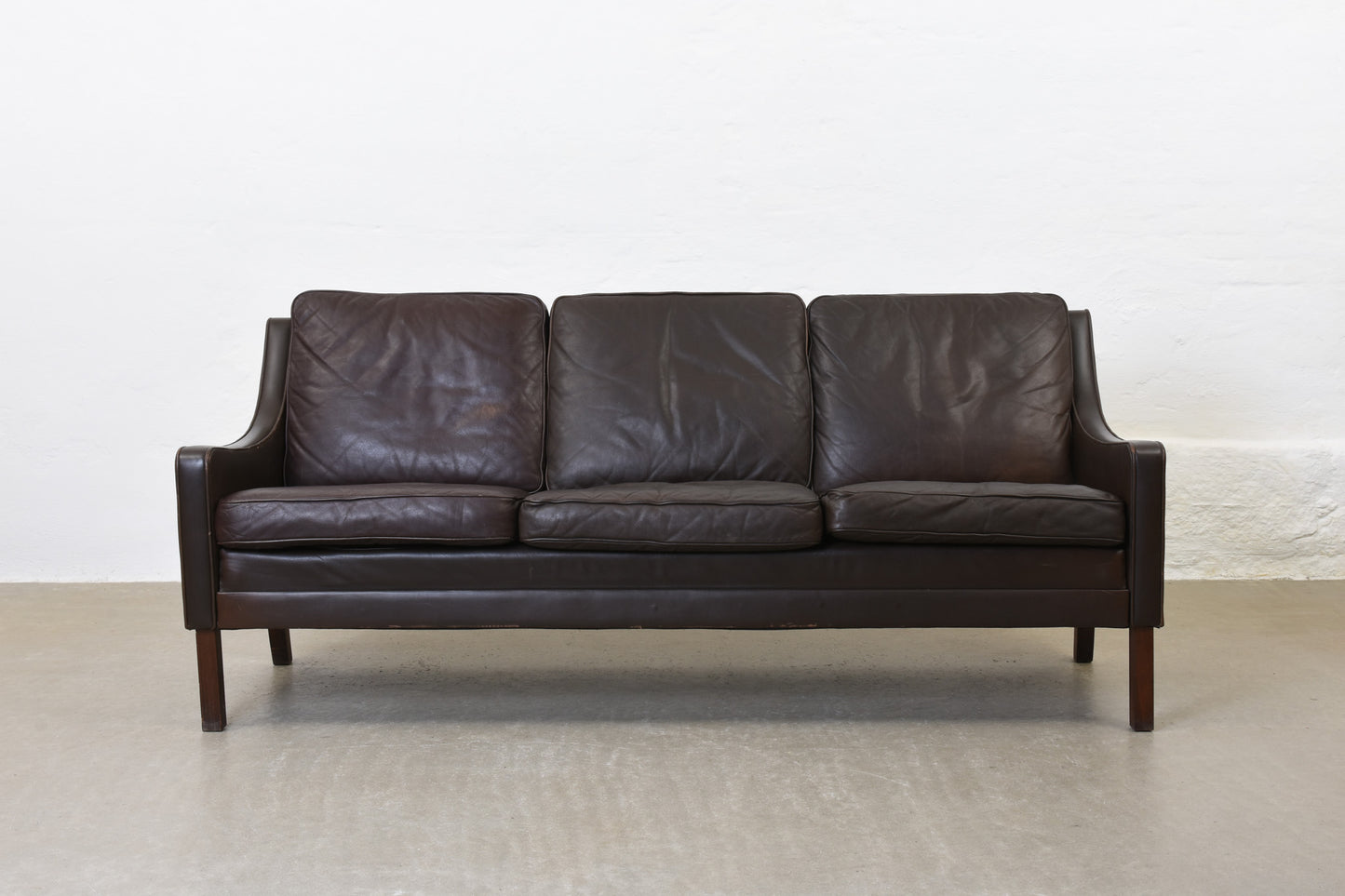 1960s Danish leather three seat sofa