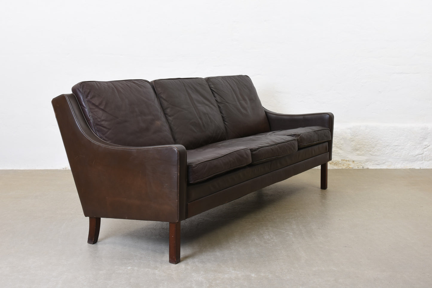 1960s Danish leather three seat sofa