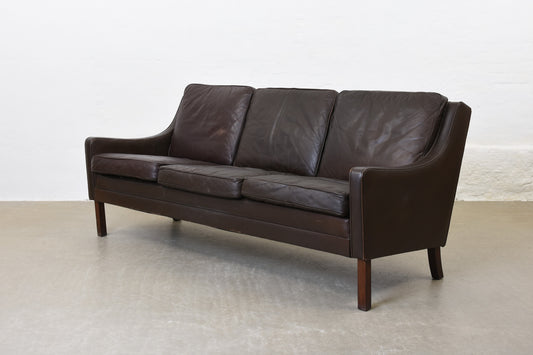 1960s Danish leather three seat sofa