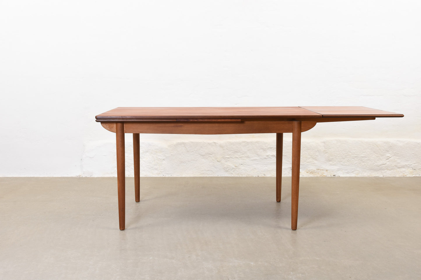 1960s extending dining table in teak + oak