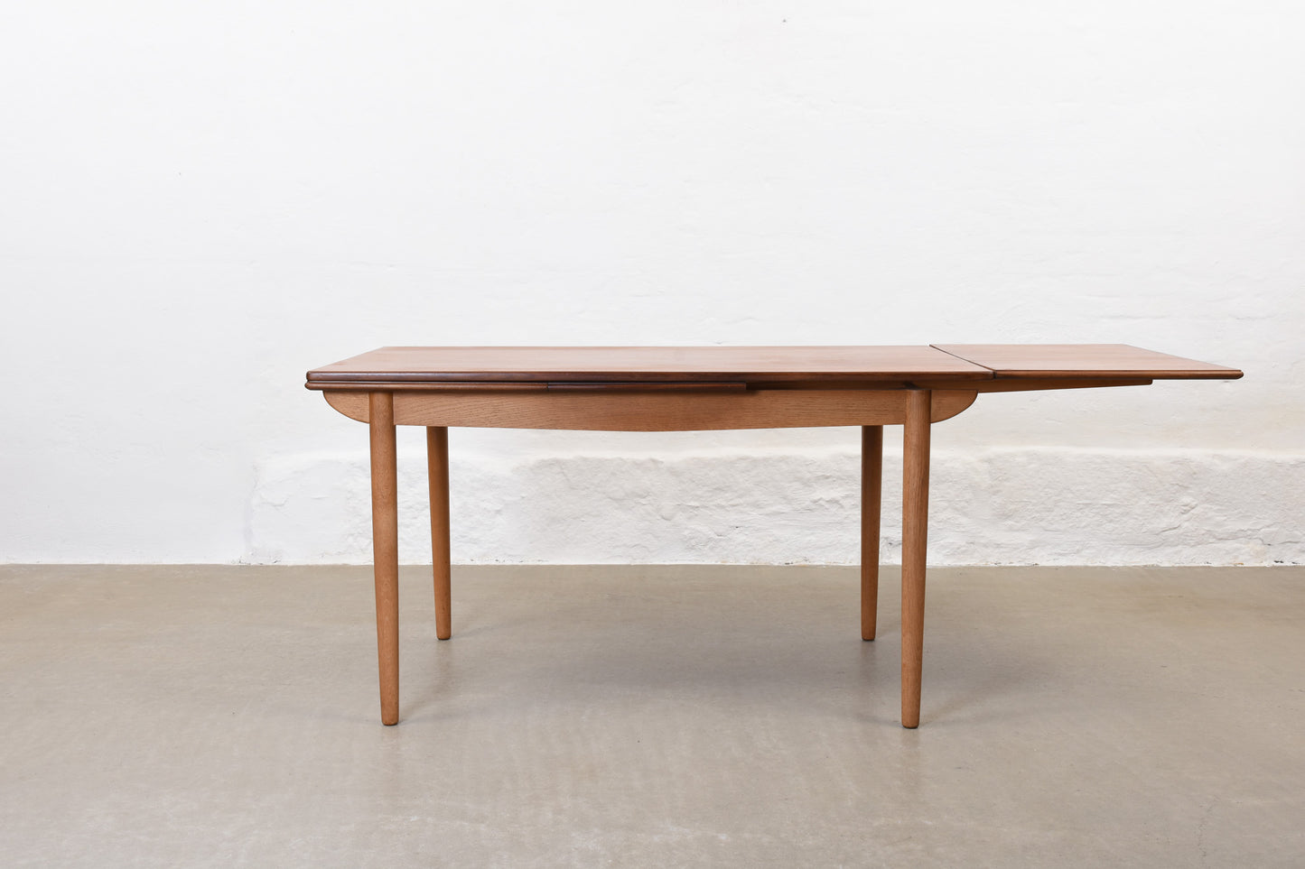 1960s extending dining table in teak + oak