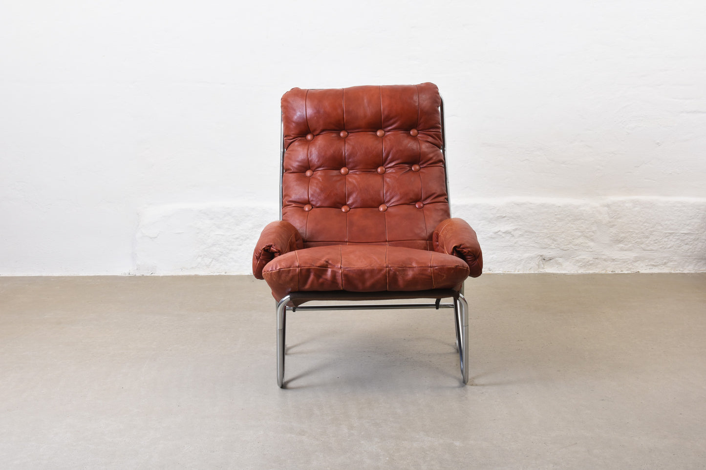 1960s Swedish leather + metal lounger