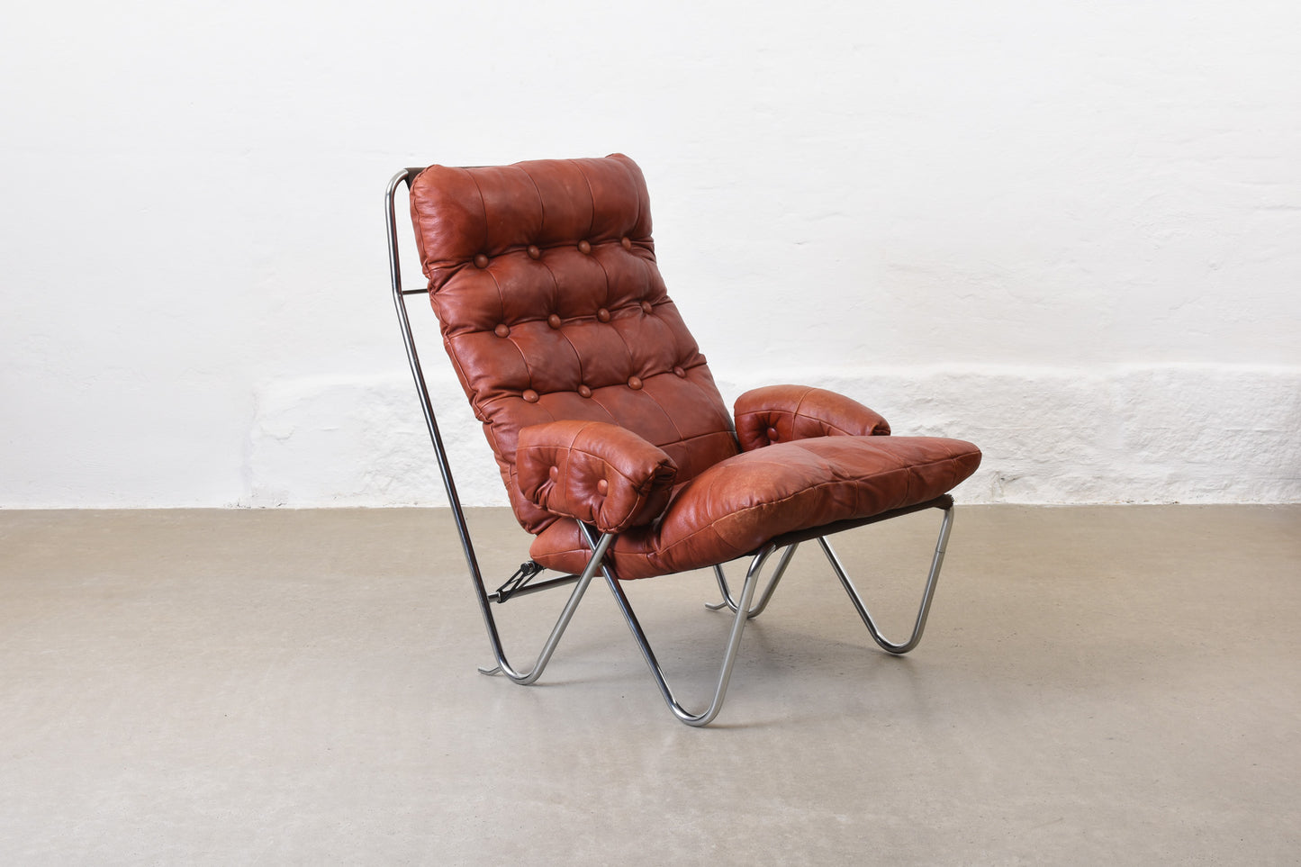 1960s Swedish leather + metal lounger