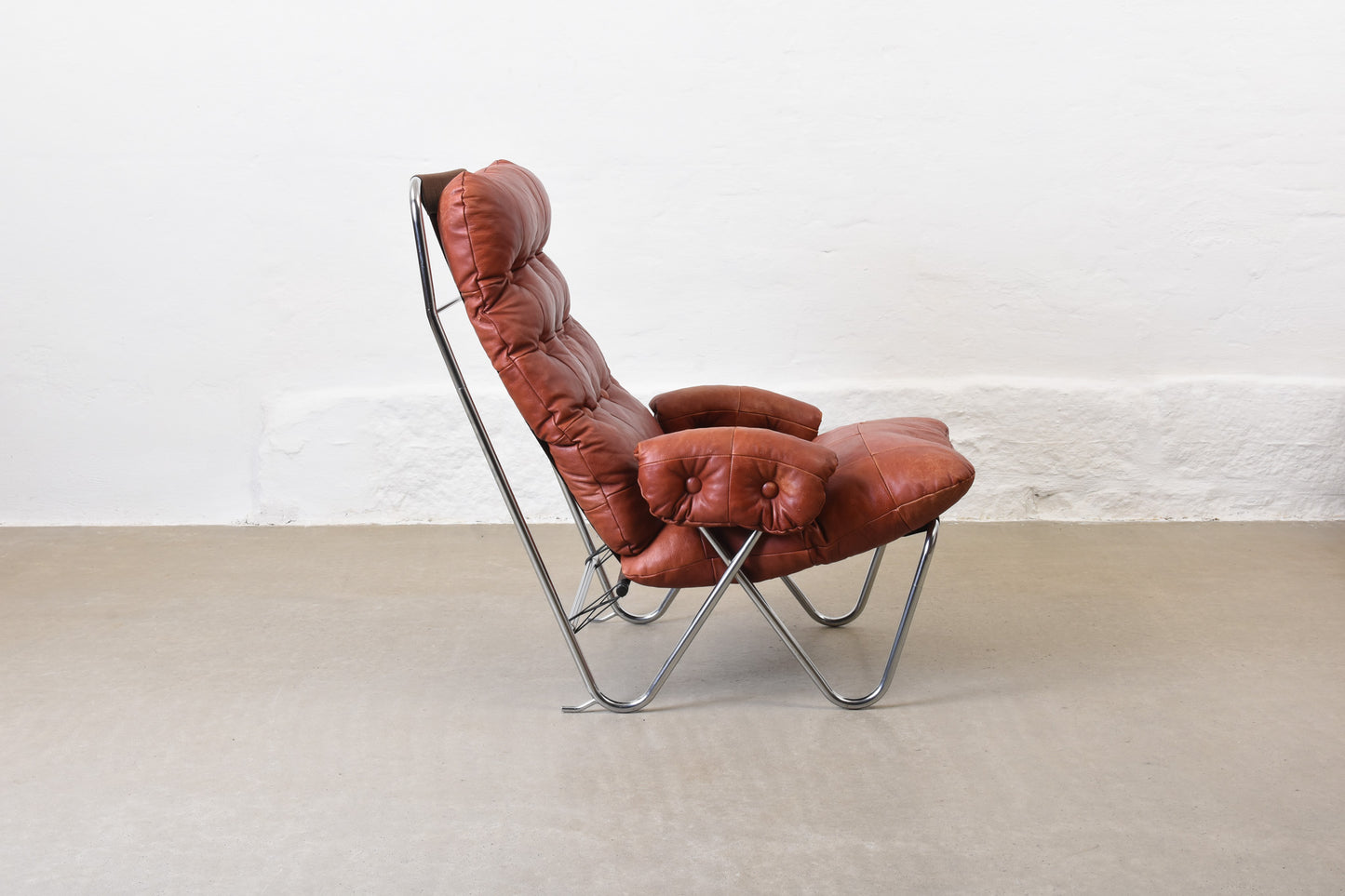 1960s Swedish leather + metal lounger