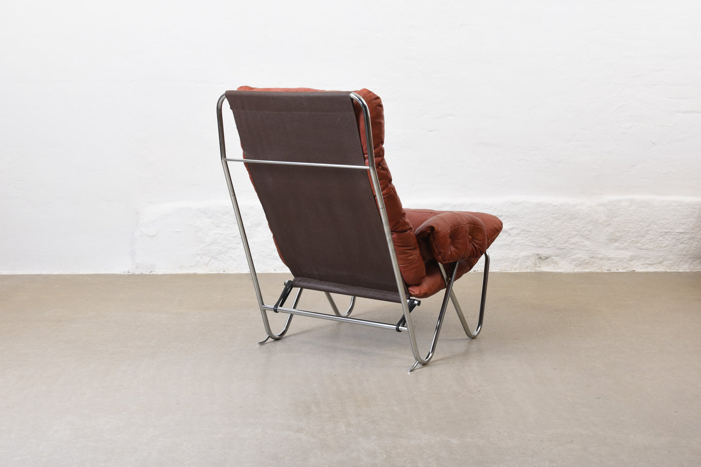 1960s Swedish leather + metal lounger