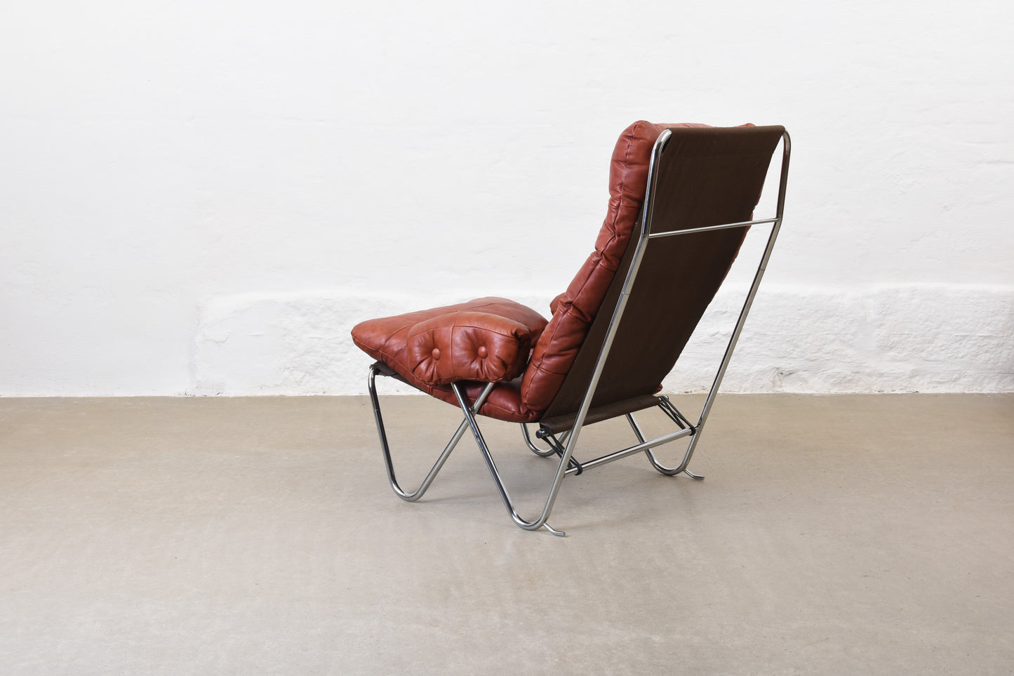 1960s Swedish leather + metal lounger