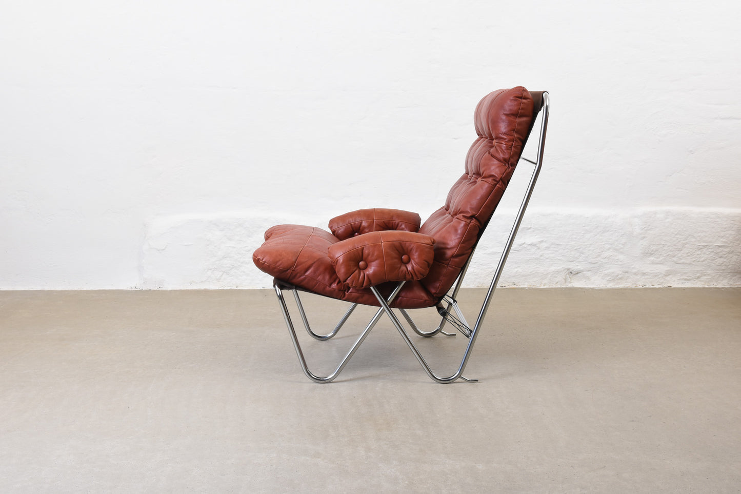 1960s Swedish leather + metal lounger