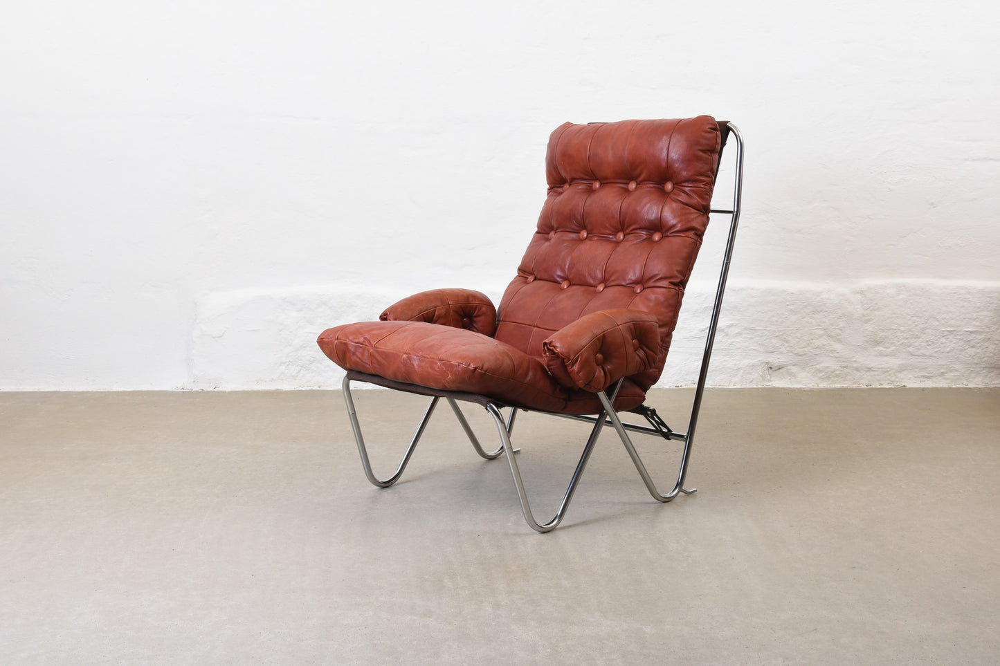 1960s Swedish leather + metal lounger