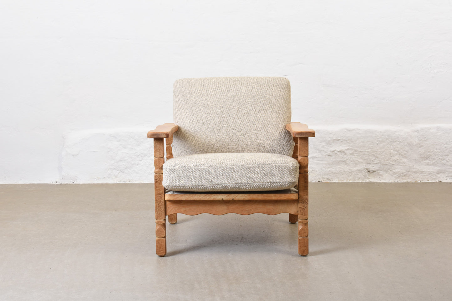 Newly reupholstered: Pair of 1970s Danish oak lounge chairs