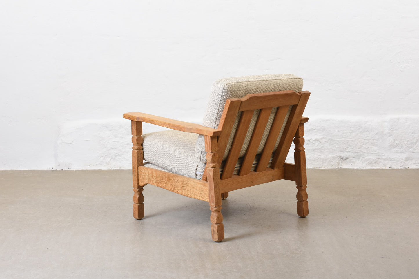 Newly reupholstered: Pair of 1970s Danish oak lounge chairs