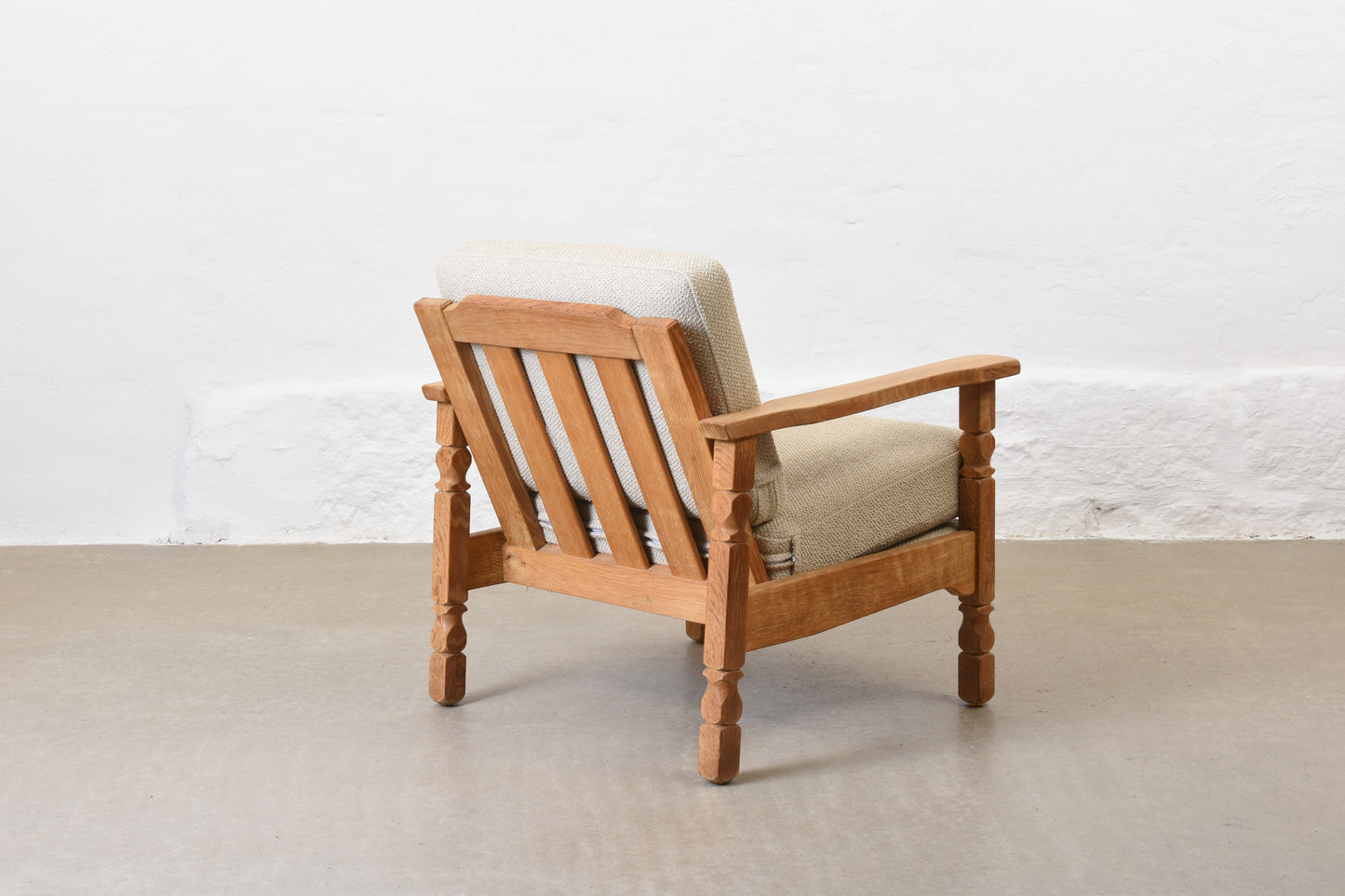 Newly reupholstered: Pair of 1970s Danish oak lounge chairs