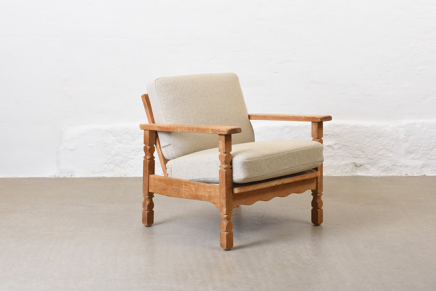 Newly reupholstered: Pair of 1970s Danish oak lounge chairs