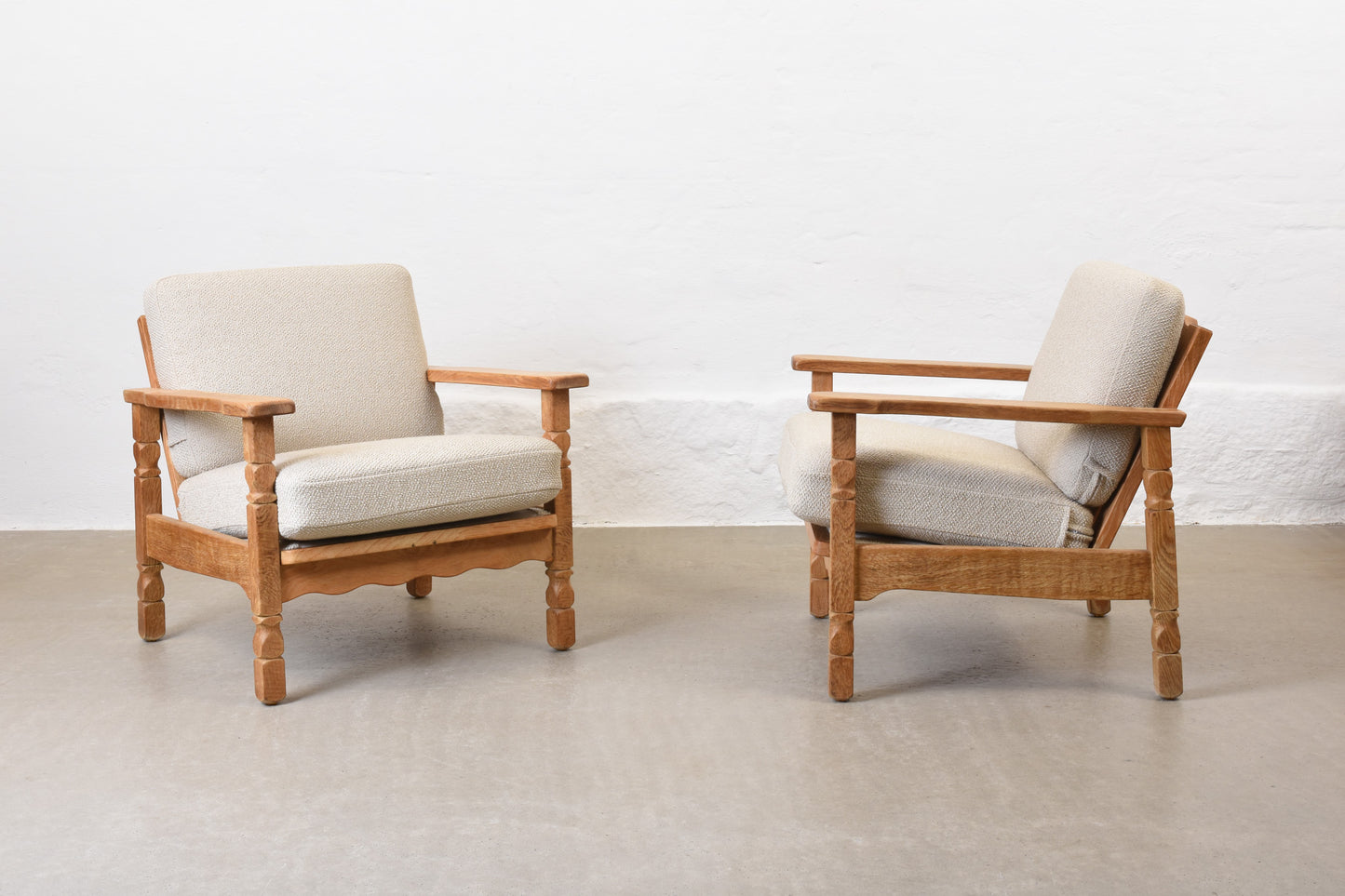 Newly reupholstered: Pair of 1970s Danish oak lounge chairs