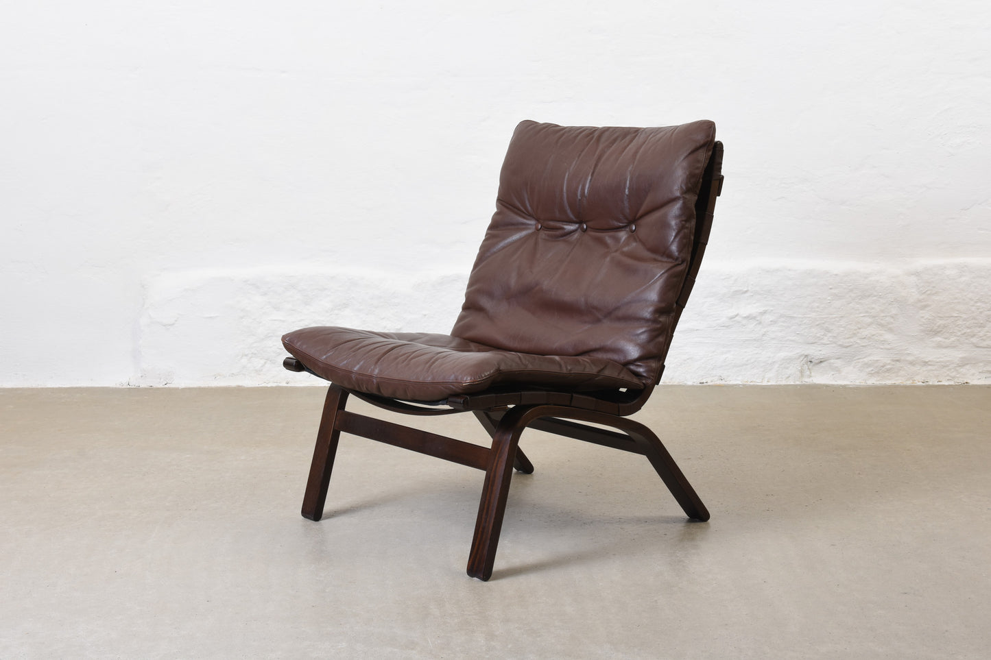 1970s leather + beech lounger by Farstrup