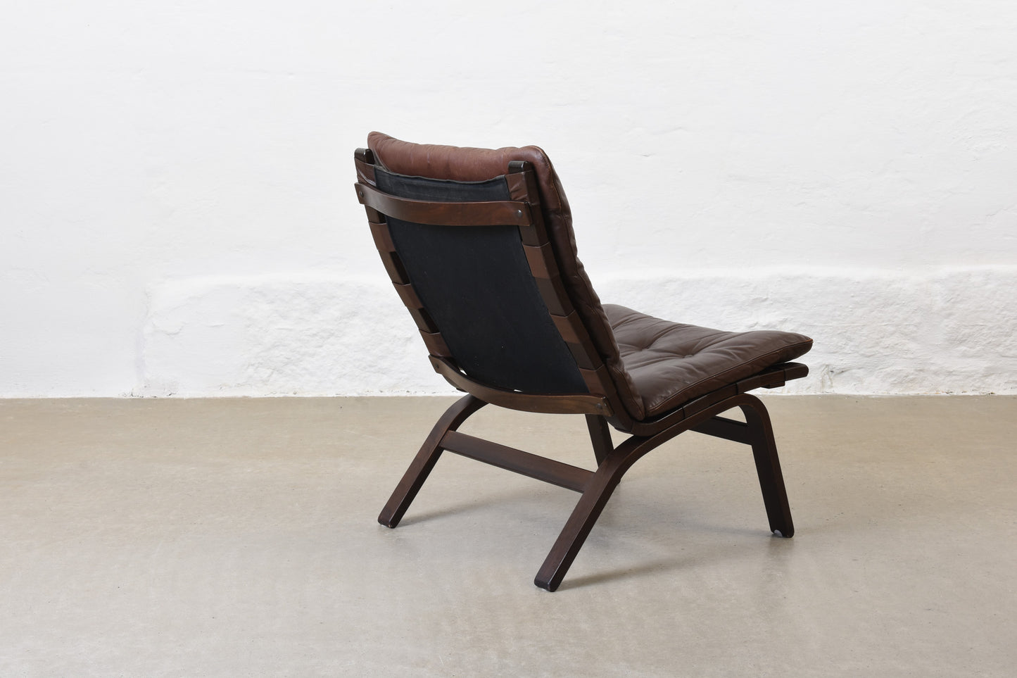 1970s leather + beech lounger by Farstrup