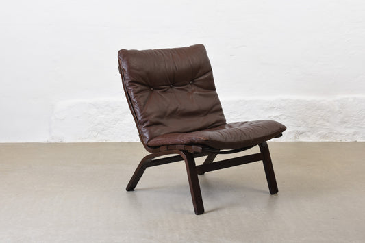 1970s leather + beech lounger by Farstrup