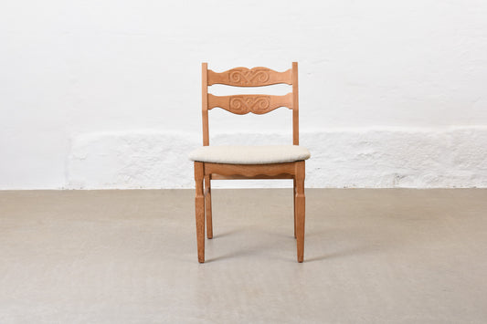 Newly reupholstered: Set of four oak chairs by Henning Kjærnulf