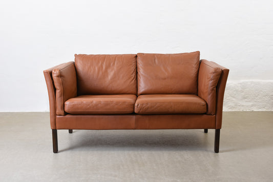 Vintage cognac leather two seat sofa