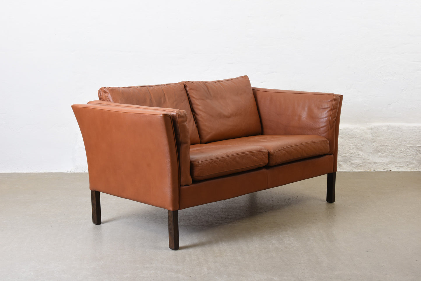 Vintage cognac leather two seat sofa