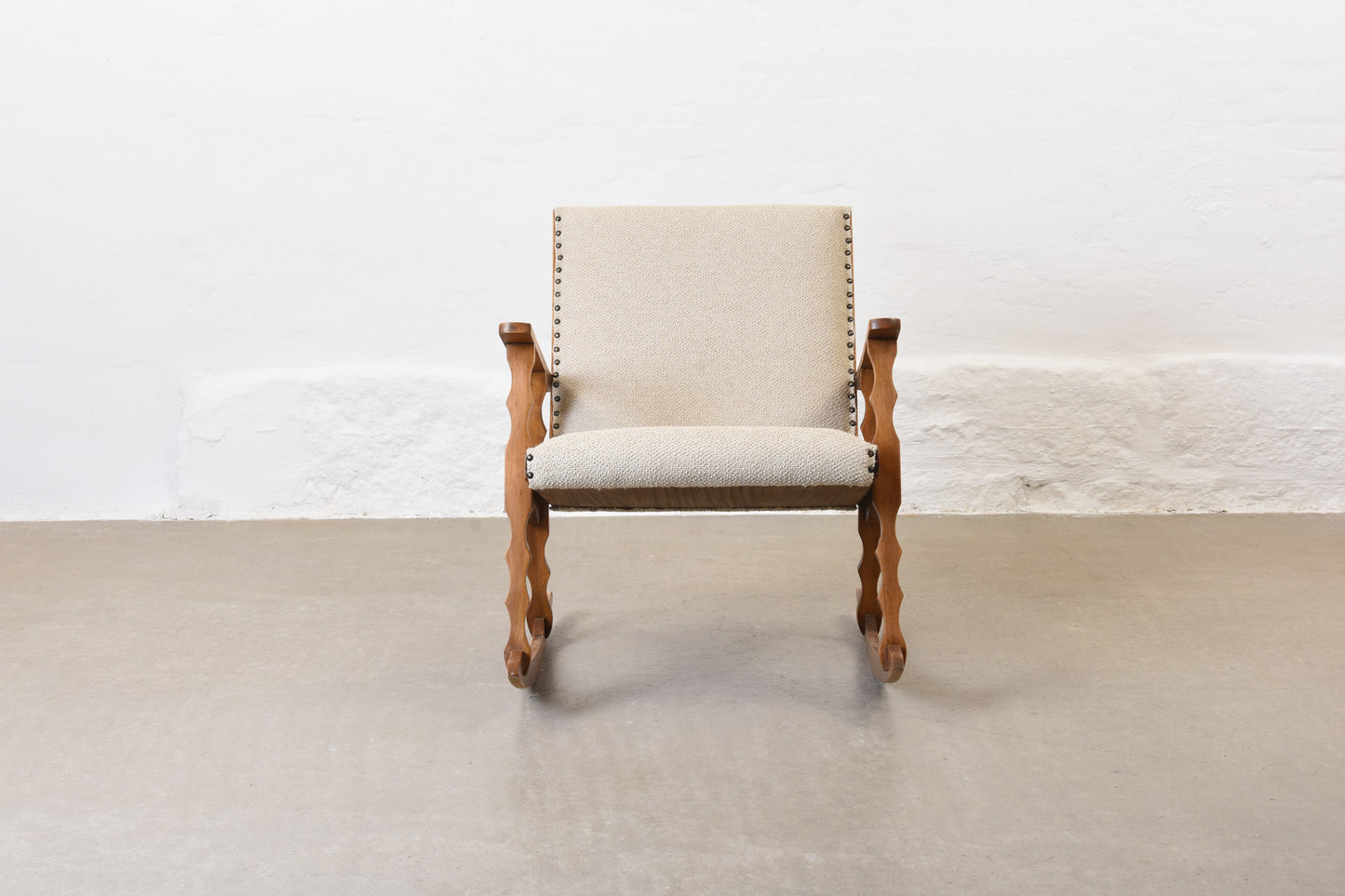 Newly reupholstered: 1960s beech rocking chair