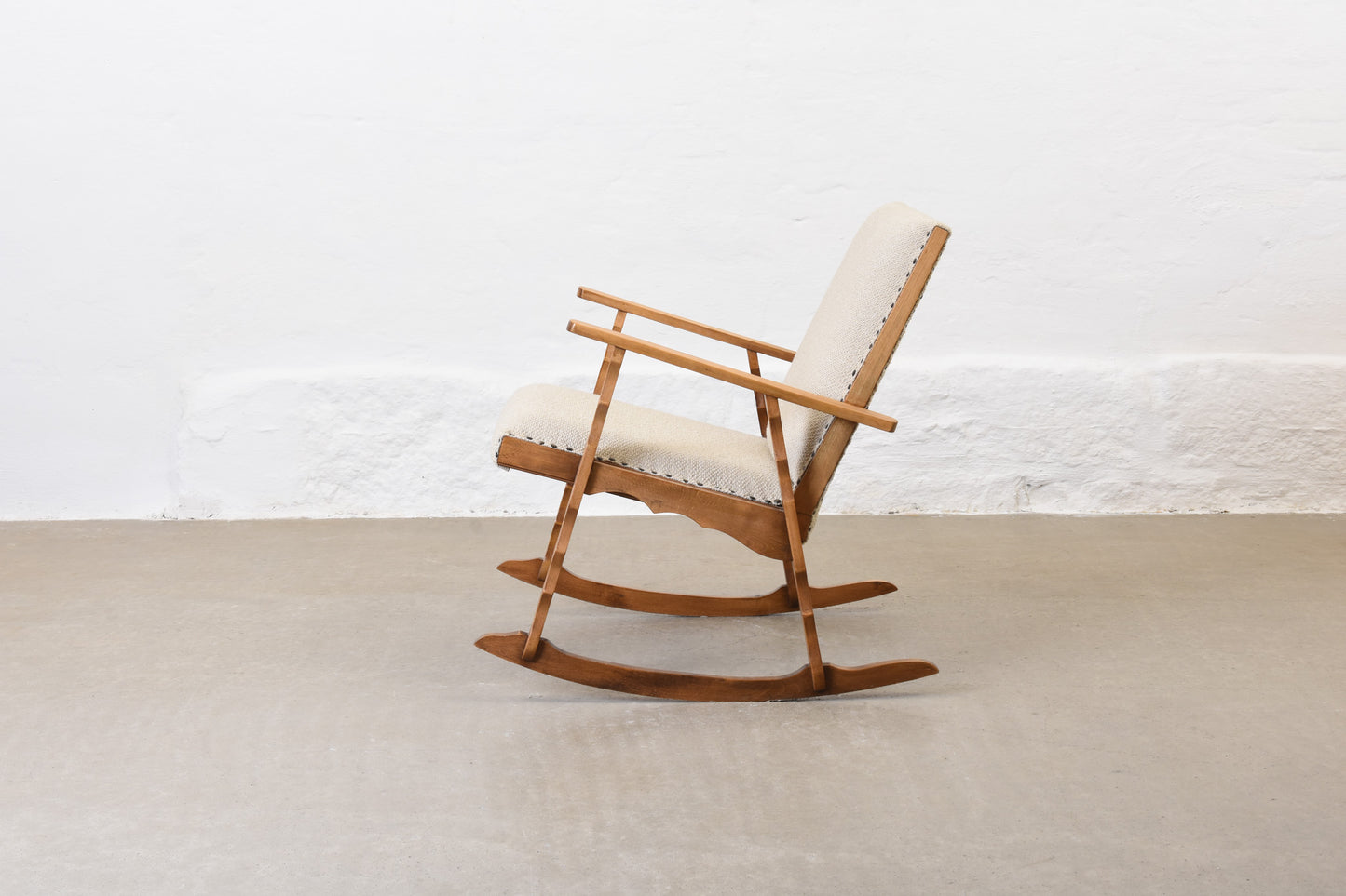 Newly reupholstered: 1960s beech rocking chair