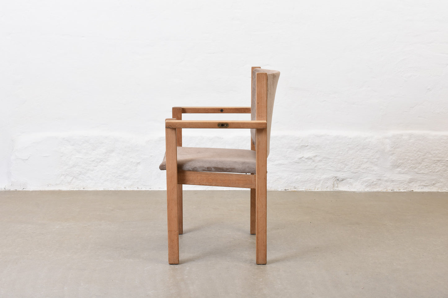 Newly reupholstered: Set of four oak stacking armchairs