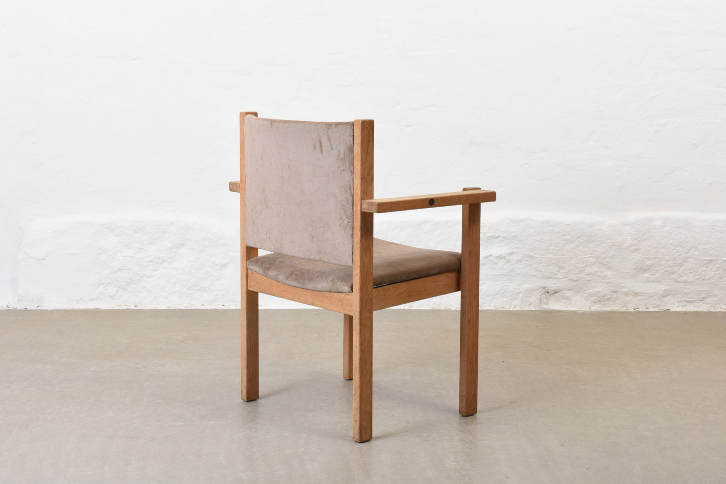 Newly reupholstered: Set of four oak stacking armchairs