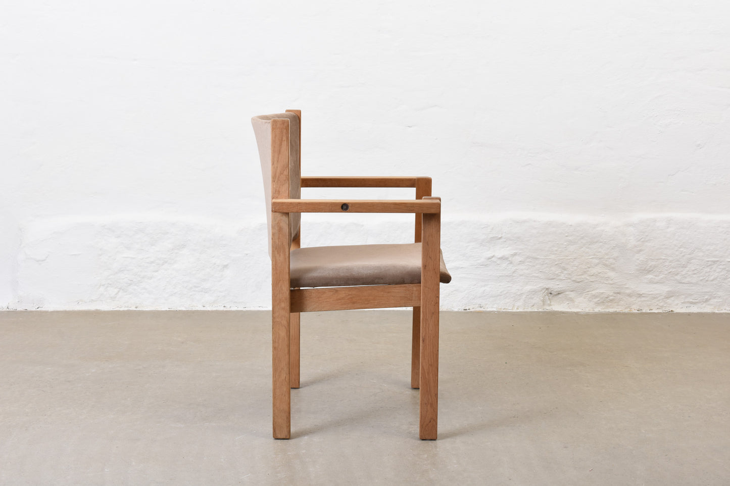 Newly reupholstered: Set of four oak stacking armchairs