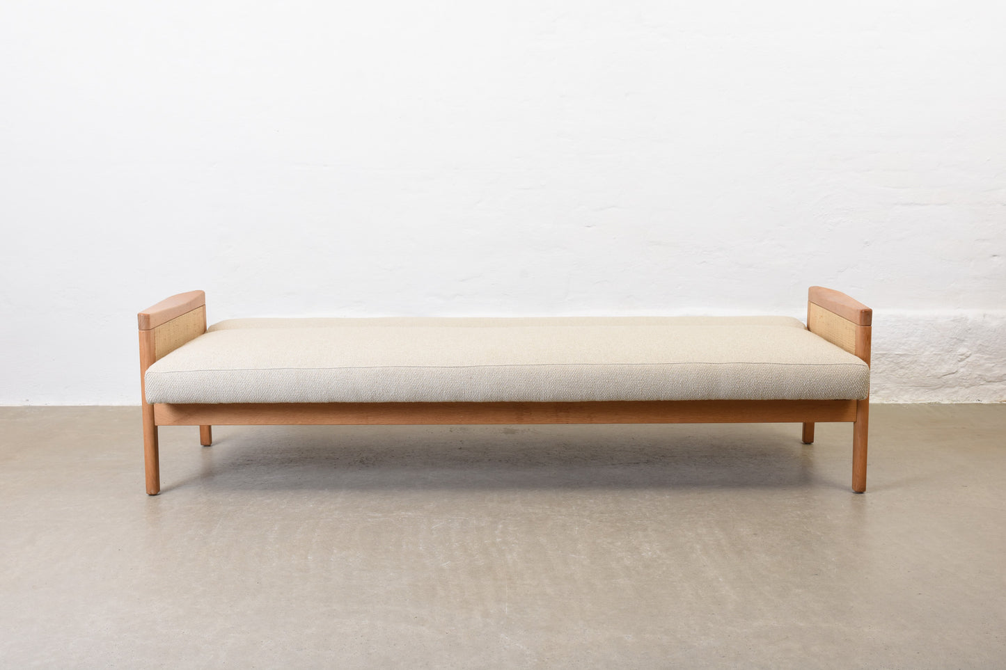 Newly reupholstered: 1960s oak sofa bed by Yngve Ekström