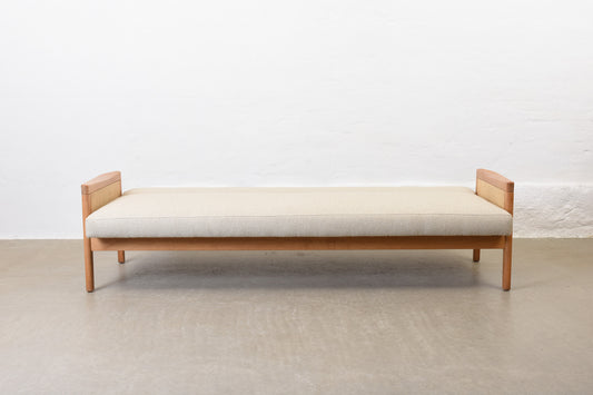 Newly reupholstered: 1960s oak sofa bed by Yngve Ekström