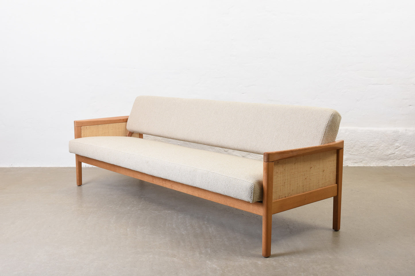 Newly reupholstered: 1960s oak sofa bed by Yngve Ekström