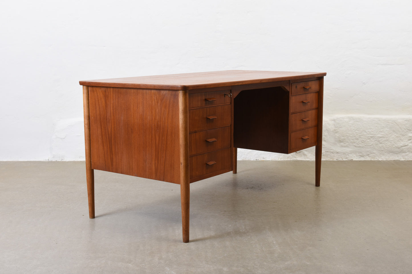 1950s twin pedestal desk in teak