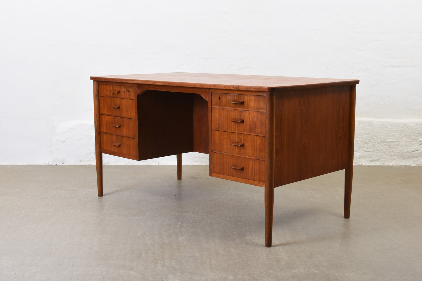 1950s twin pedestal desk in teak