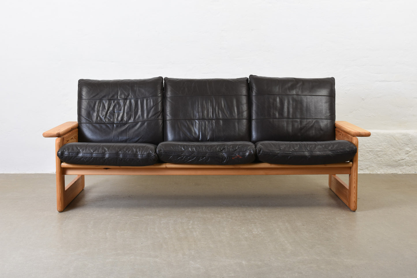 1960s Finnish pine + leather three seater