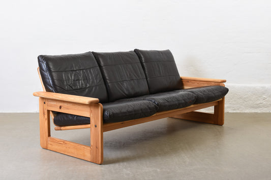 1960s Finnish pine + leather three seater