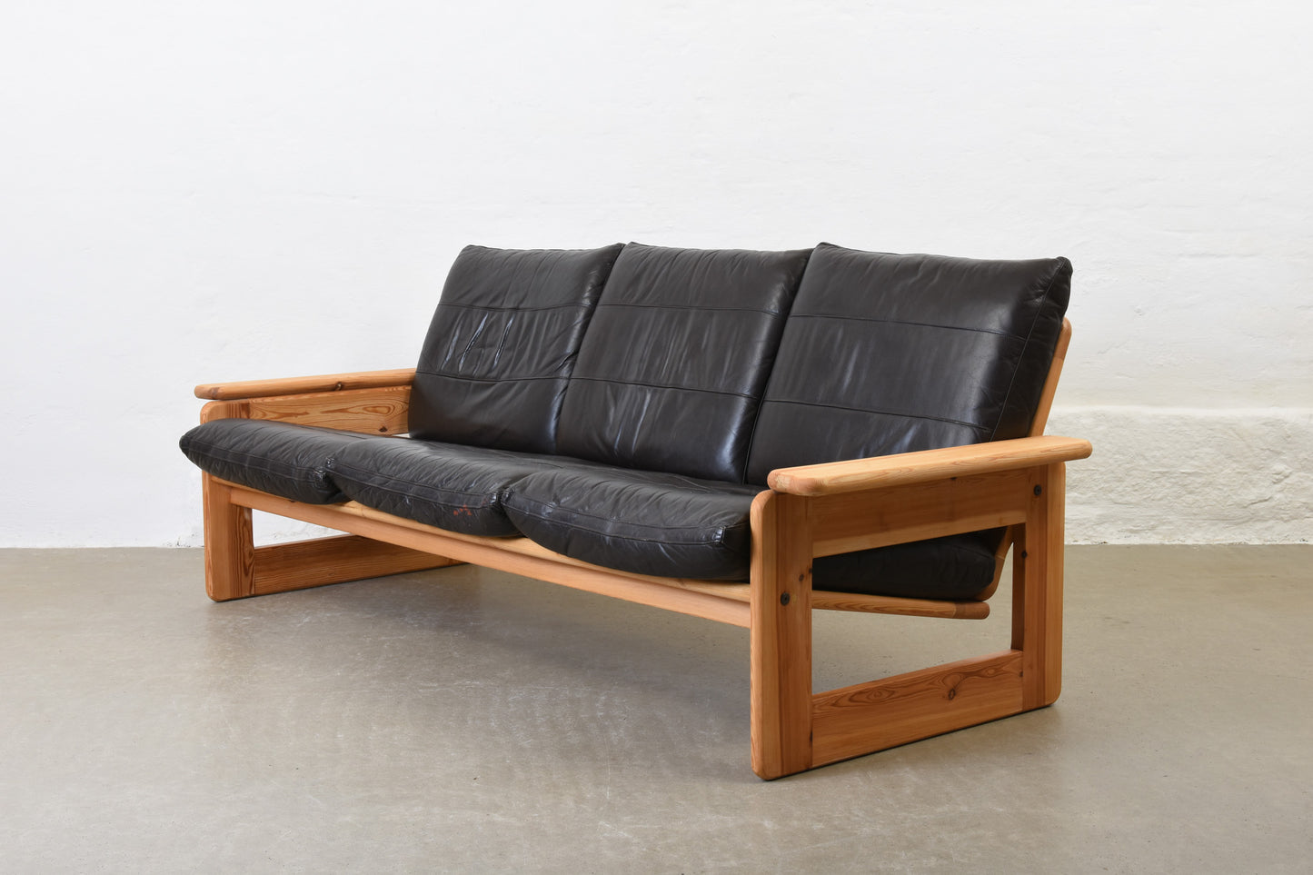 1960s Finnish pine + leather three seater