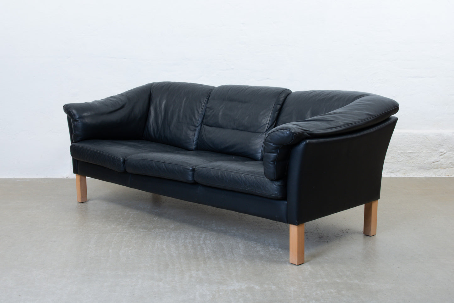 1980s three seat sofa in black leather