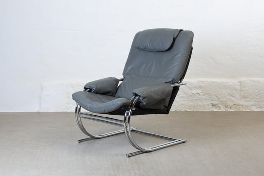 1970s leather + metal lounger