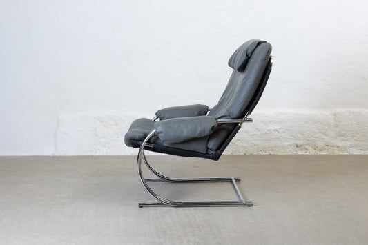 1970s leather + metal lounger