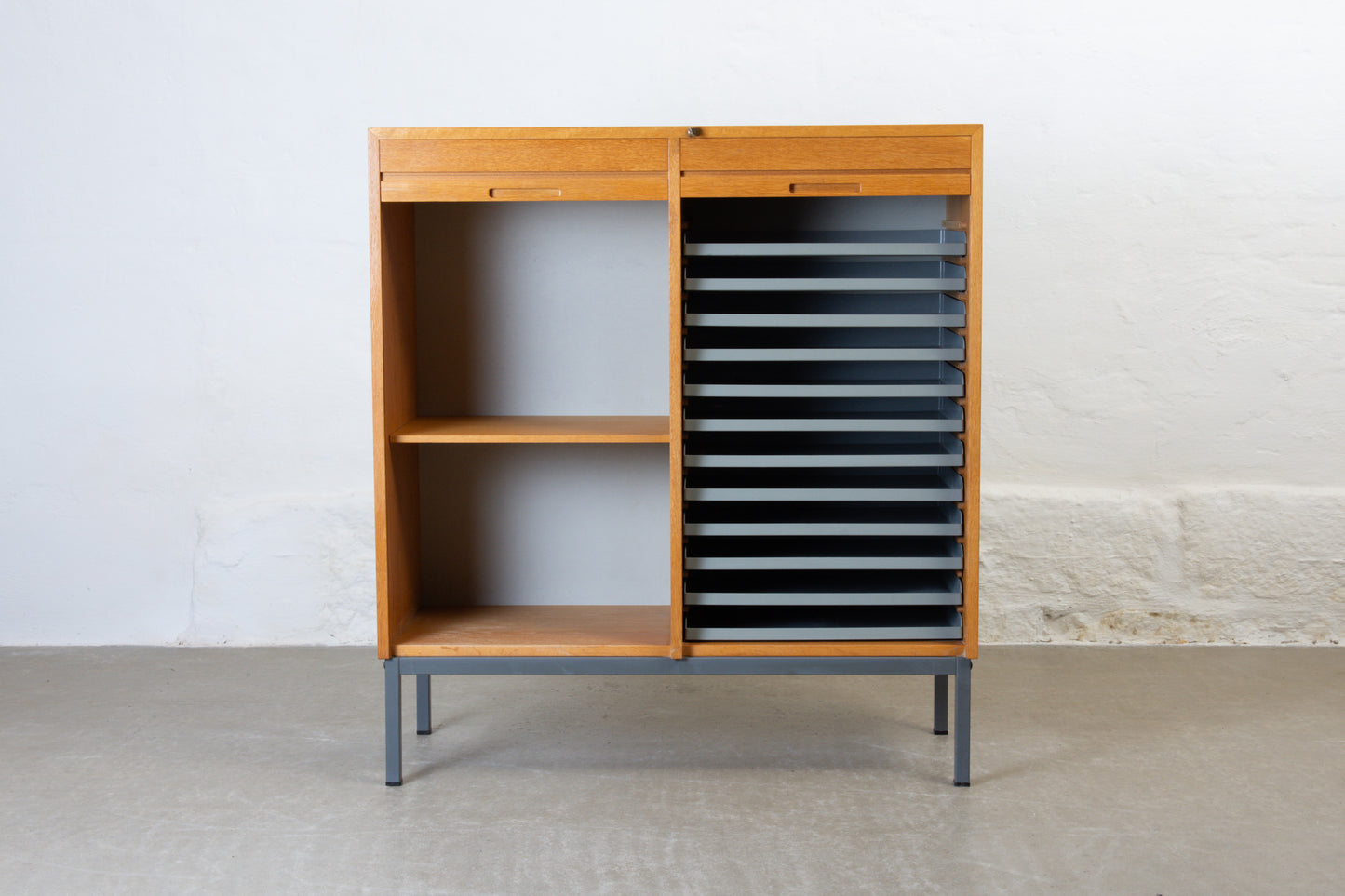 1970s archive cabinet with tambour doors