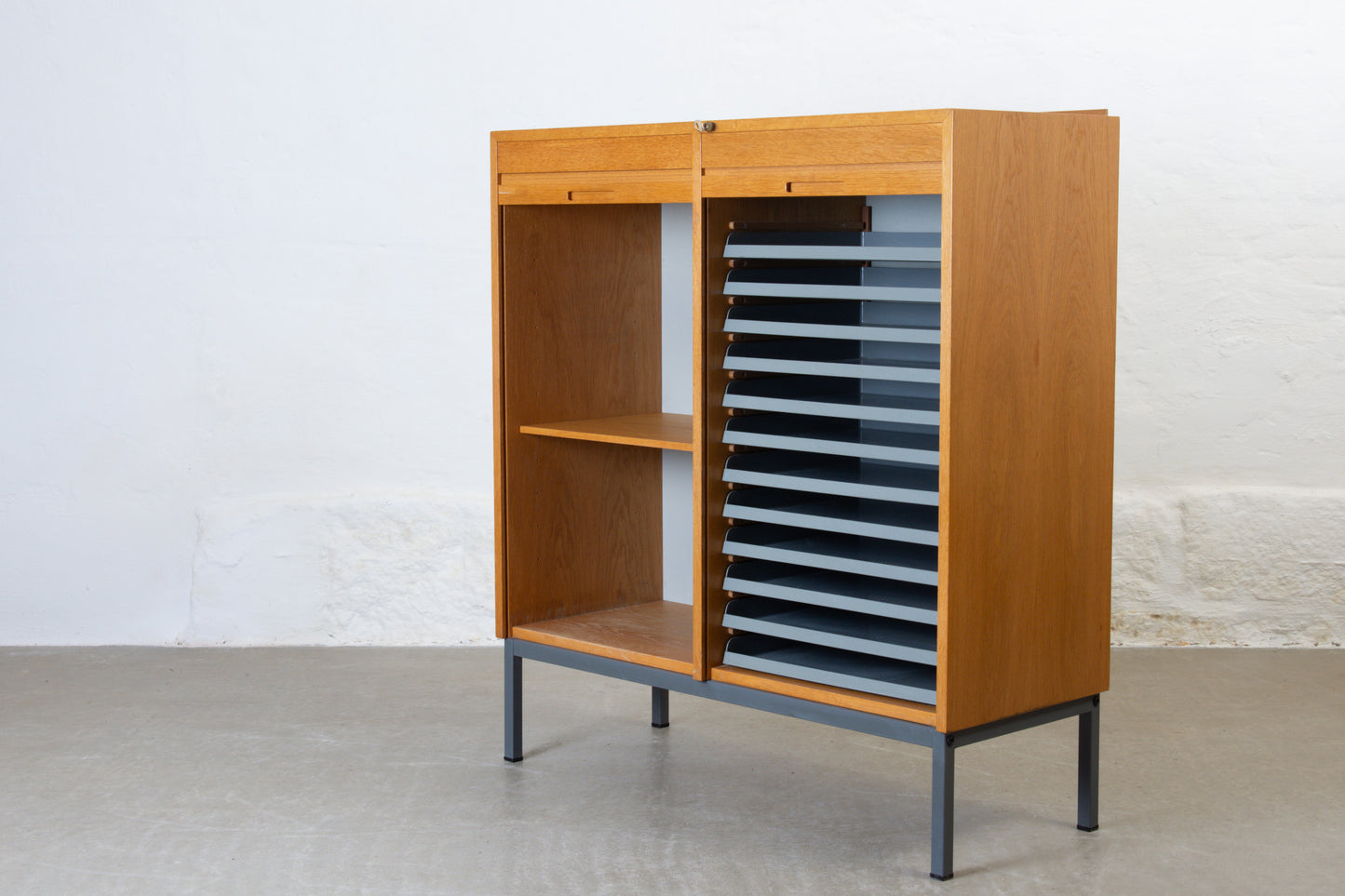 1970s archive cabinet with tambour doors
