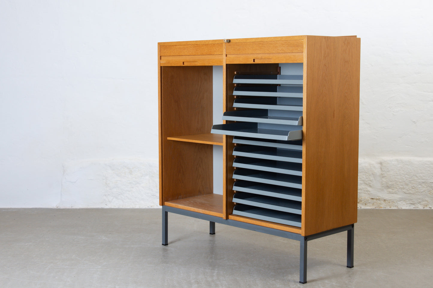 1970s archive cabinet with tambour doors