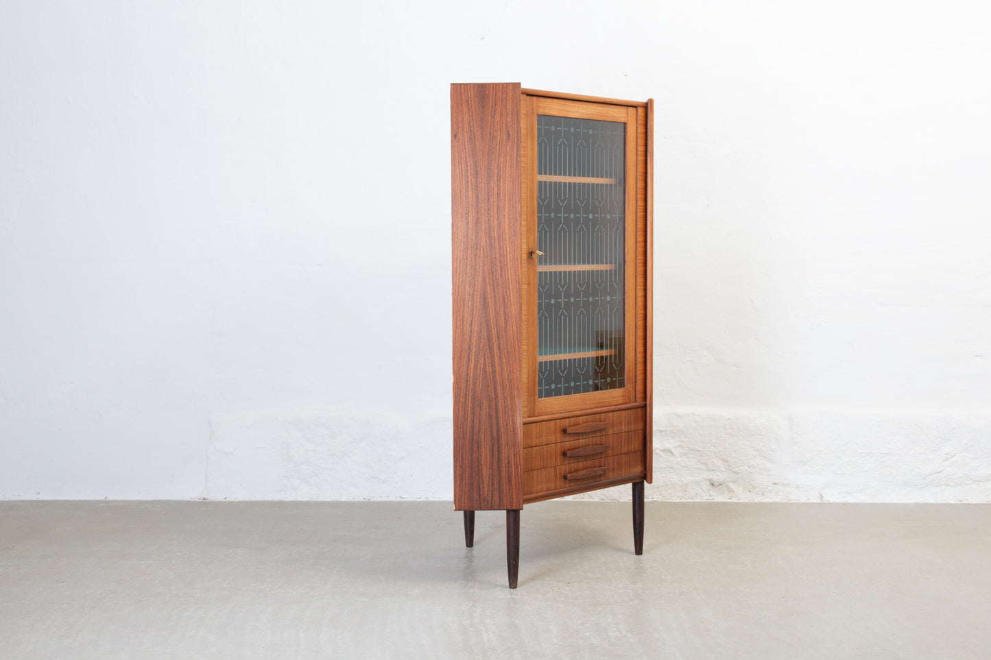 1960s rosewood + glass corner cabinet