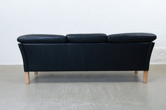 1980s three seat sofa in black leather