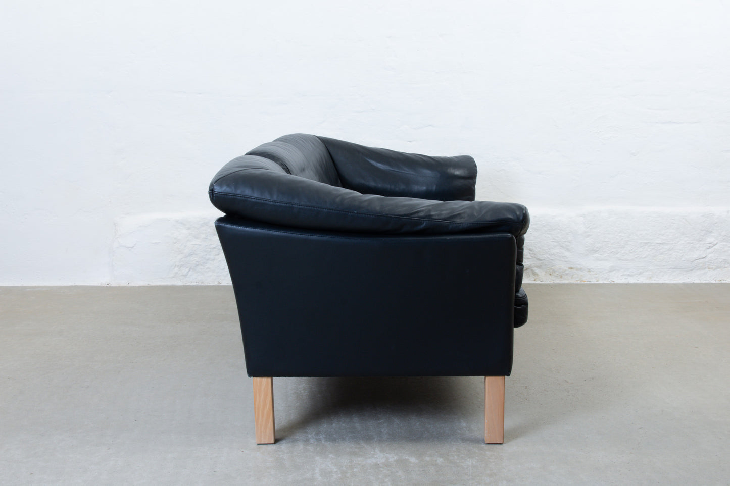 1980s three seat sofa in black leather