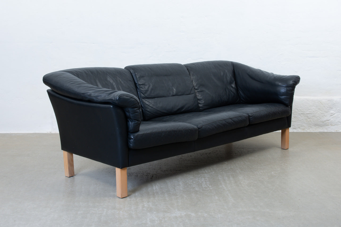 1980s three seat sofa in black leather