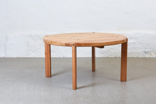 1970s round pine coffee table