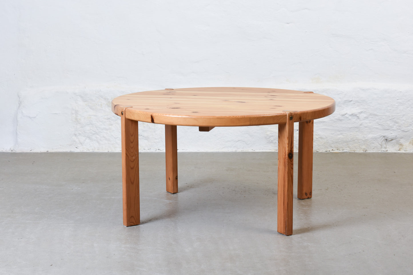 1970s round pine coffee table